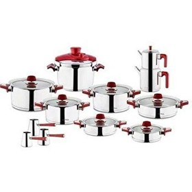 Resim Aryıldız Flamingo Cam İdeal 22 Parça Tencere Seti - Red 