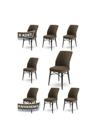 Resim Canisa Flex Serisi, Üst Kalite Yemek Odası Sandalyesi, 8 Adet Kahve Sandalye, Gürgen Siyah Ahşap Ayak Sandalye Kahve Ayak Siyah 