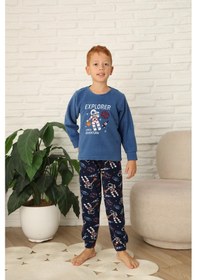 Resim Yeni Stil Sonbahar/kış Erkek Çocuk Uzay Figür Astronot Desen Polar Pijama Takımı 4565 Mavi 