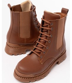 Resim 2051-298 Taba Düz Topuklu Bağcıklı Lastikli Günlük Kadın Bot Taba 