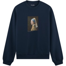 Resim İnci Küpeli Kız Oversize Sweatshirt - Lacivert / XL 