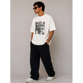 Resim We&Me Oversize Boxy Fit Erkek T-Shirt - Kalın Pamuklu, Green Future Baskılı, Sokak Stili Premium Tişört 