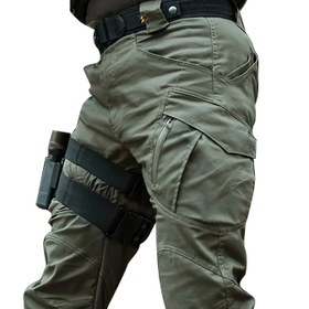 Resim Erkekler için Çoklu Cepli Taktiksel Kargo Pantolonları - Dayanıklı, Gevşek Kesim Tüm Mevsimler İçin Dış Mekan İş Pantolonu, Siyah, Polyester, Düz Bacak Tasarımı, Yürüyüş ve Günlük Giyim İçin İdeal, Yürüyüş Pantolonları 