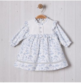 Resim Lamato Baby Kadife Fırfırlı Düğme Detaylı Bebe Kız Elbise Mavi 