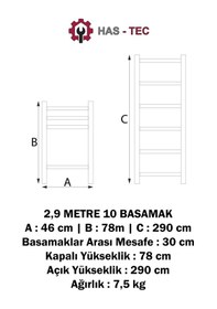 Resim Teleskopik Merdiven 2,9 Metre 10 Basamaklı Düz Uzayan 