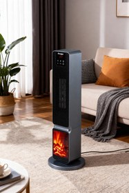 Resim Hoogar German 2701 L Grey OLED Şömineli Ekran Dijital Göstergeli Kule Tipi Seramik Fanlı Hızlı Isıtıcı 