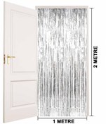 Resim NessiWorld Gümüş Renk Ekstra Metalize Parlak Saçaklı Arka Fon Perde İthal A Kalite 1x2 Metre 