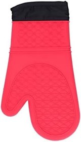 Resim Ev Mutfak Pişirme Güvenli Kullanım için Isıya Dayanıklı Silikon Fırın Eldiveni (Kırmızı) 