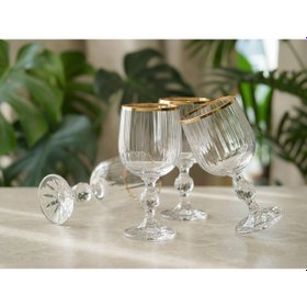 Resim Bohemia Kristal Optik Kısa Kadeh Seti 6 Lı Gerçek Altın Yaldız Ağızlı Şık Cam Kadeh Şeffaf 