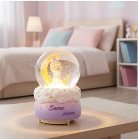 Resim Pilli Işıklı Müzikli Kar Küresi Hilal Ay Önünde Prenses Figürlü Eğlenceli Masaüstü Biblo, Led Aydınlatmalı Dekoratif Hediyelik Kar Küresi 4989 