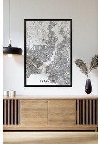 Resim Artavessa Tek Parça Siyah Çerçeve Görünümlü "İstanbul Beyaz" Harita Mdf Tablo 