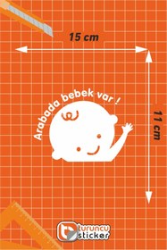 Resim Turuncu Sticker Arabada Bebek Var Cam Sticker 15x11 Cm 