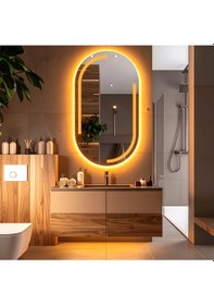 Resim Lunare Amber Led'li Lazer Kumlamalı Lavabo & Banyo Aynası Dokunmatik Sensörlü 70 X 40 Cm Turuncu 