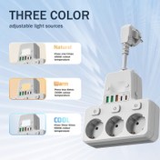 Resim 1 Adet Ayarlanabilir Gece Işığı/Saatli Duvar Surge Koruyucu Priz, 3 AC Çıkışı, 3 USB-A & 2 USB-C Portu, Aşırı Yük Koruması, 2200K-5000K Renk Seçenekleri, 10A 2500W, Avrupa Fişi (Siyah/Beyaz) Ev, Ofis, Yatak Başı, Seyahat için Çoklu Priz, Yatak Başı Şarj İstasyonu, Kompakt Tasarım, Dayanıklı Yapı, Çoklu Port Şarj Cihazı, Ev ve Ofis Kullanıcıları İçin 