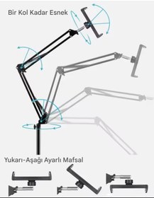 Resim Asfal 14 Inçe Kadar Uyumlu Metal Ayaklı Katlanabilir Döner Başlıklı 135 Cm Tablet Ve Telefon Tutucu Stand 