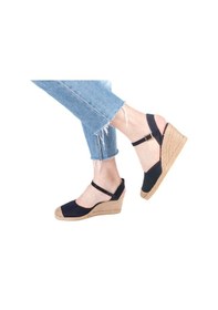 Resim Star Tombis Topuğu Açık Burnu Hasırlı Bilekten Bantlı Dolgu Topuk Keten Hasır Kadın Espadril Siyah 