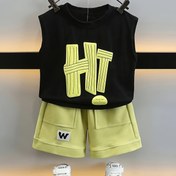 Resim 2 adet Erkek Çocuk Kısa Kollu T-Shirt Takımı, Bebek Yelek Yaz Stili, Bebek Kolsuz Yeni Stil, Küçük Erkek Giyim, Yaz, Dış Mekan İçin 