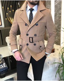 Resim Italyan Stil Erkek Kısa Kaşe Trençkot Mont Kaban Camel T4394 
