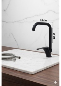 Resim 55-12 Mutfak Bataryası Köşe Borulu Eviye Musluğu Musluk Armatür Siyah Krom Gold Beyaz Renkler Siyah 