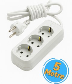 Resim EKO Grup Priz 3'lü Anahtarsız Topraklı 5 Metre Seyyar Ara Kablolu Uzatma Kablolusu 