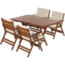 Resim Antalya Katlanır Ahşap Bahçe Balkon Seti: 80x140 Masa, 4 Sandalye Krem 