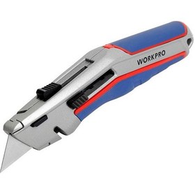 Resim Workpro Wp213015 Ağır Hizmet Alüminyum Gövde Otomatik Geri Çekilebilir Rötuş Maket Bıçağı + 5 Adet Yedek Bıçak 