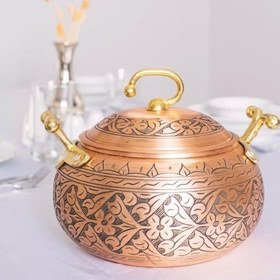 Resim Bakır Tencere Ağır İşleme Tombul Model 3 Lt 