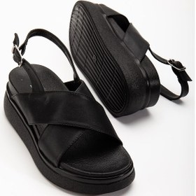 Resim 24422-1164 Siyah Dolgu Topuk Kadın Sandalet Altın - Taba 