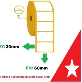 Resim Termal Etiket 30X60 - Barkod Etiketi 30 Rulo 30000 Adet 
