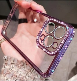 Resim Sphone Iphone 14 Pro Uyumlu Kılıf Kamera Korumalı Kenarı Ve Lensi Parlak Taşlı Şeffaf Silikon 