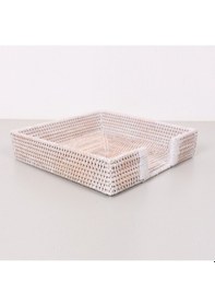 Resim Laura 30x30x8 Cm Akça Renk Rattan Saklama Düzenleme Kutusu Beyaz 