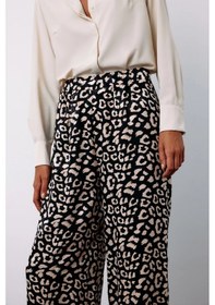 Resim Sateen Yüksek Bel Leopar Pantolon - Siyah Siyah 