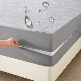 Resim 1 adet Fermuarlı Su Geçirmez Yatak Koruyucu Kapak - %100 Polyester, Toz ve Sıvı Geçirmez, 360 Derece Koruma Yurtlar ve Oteller için, Beyaz/Gri (Yastık Kılıfı Yok), Yurt Odası Gereksinimleri | Modern Yatak Koruyucu | Dayanıklı Yatak Örtüsü, Yatak Koruyucu Kapak 