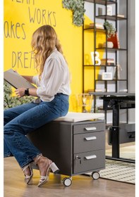 Resim Creo Mobili Çekmeceli Kilitli Tekerlekli Vega Keson, Oturulabilir Ofis Ve Ev Komodini Antrasit/beyaz 