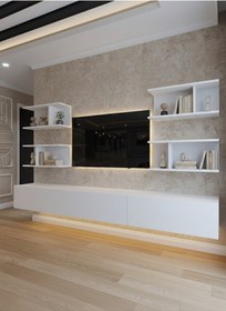 Resim Resital Ledli Duvara Monte Tv Sehpası - Beyaz - W6010-1 Beyaz 