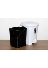 Resim Polytime Pedallı Basmalı Çöp Kutusu Kovası / Çıkarılabilir İç Kovalı / Beyaz / 32 Litre / 47x35x35 Cm. 