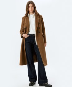 Resim Düğmeli Kruvaze Uzun Kaşe Kaban 