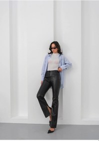 Resim İspanyol Yırtmaçlı Paça Deri Pantolon Siyah Hn Siyah 