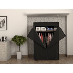 Resim Çelik Borulu Siyah Bez Dolap Gardrop 