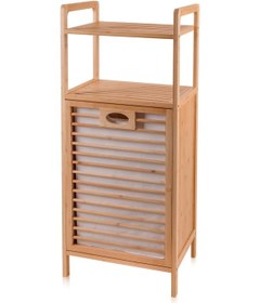 Resim The Mia Bambu 2 Raflı Banyo Düzenleyici Dolap Ve Çamaşır Sepeti 95x40x30 Cm Ahşap 
