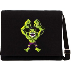 Resim Hulk Cartoon Siyah Kanvas Postacı Çantası - Siyah 