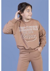 Resim Toontoy Kız Çocuk Baskılı Düşük Kol Sweatshirt Kahverengi 