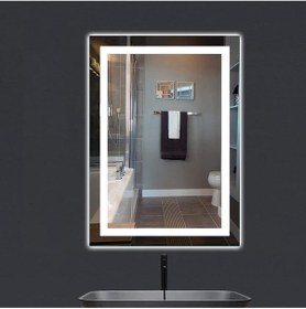 Resim Nuun Dekor 70x50 Beyaz Ledli Kumlamalı Banyo Lavabo Ofis Makyaj Kuaför Aynası -trafolu Beyaz 