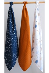 Resim runbaby ( 3 ADET ) 75x75 CM Pamuk 3'lü Müslin Örtü Set 