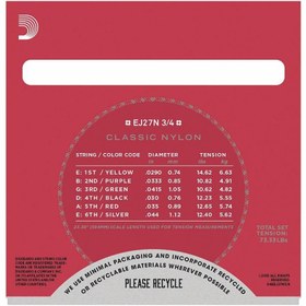 Resim D'Addario EJ27N 3/4 Classics Serisi Klasik Gitar Tel Seti (3/4 Ölçek - Normal Tension - Gümüş Sarım) 