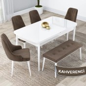Resim Canisa Concept Lia Serisi Açılabilir 80 x 132 cm Mutfak Masa Takımı Beyaz Masa 4 Sandalye ve 1 Bench 