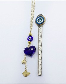 Resim Lacivert Murano Cam Kalp Nazar Boncuklu Gold Renkli Araba Dikiz A 