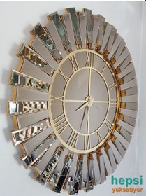 Resim Güneş Gold Bronze Altın Bronz 85 Cm Dekoratif Aynalı Duvar Saati 