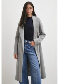 Resim Never More Kuşaklı Kaşe Kaban Gri Gri 