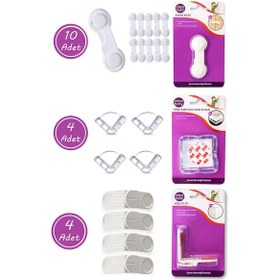 Resim 18'li Çocuk Güvenlik Emniyet Seti 10 Dolap Kapak Kilidi 4 Köşe Ki Çok Renkli 